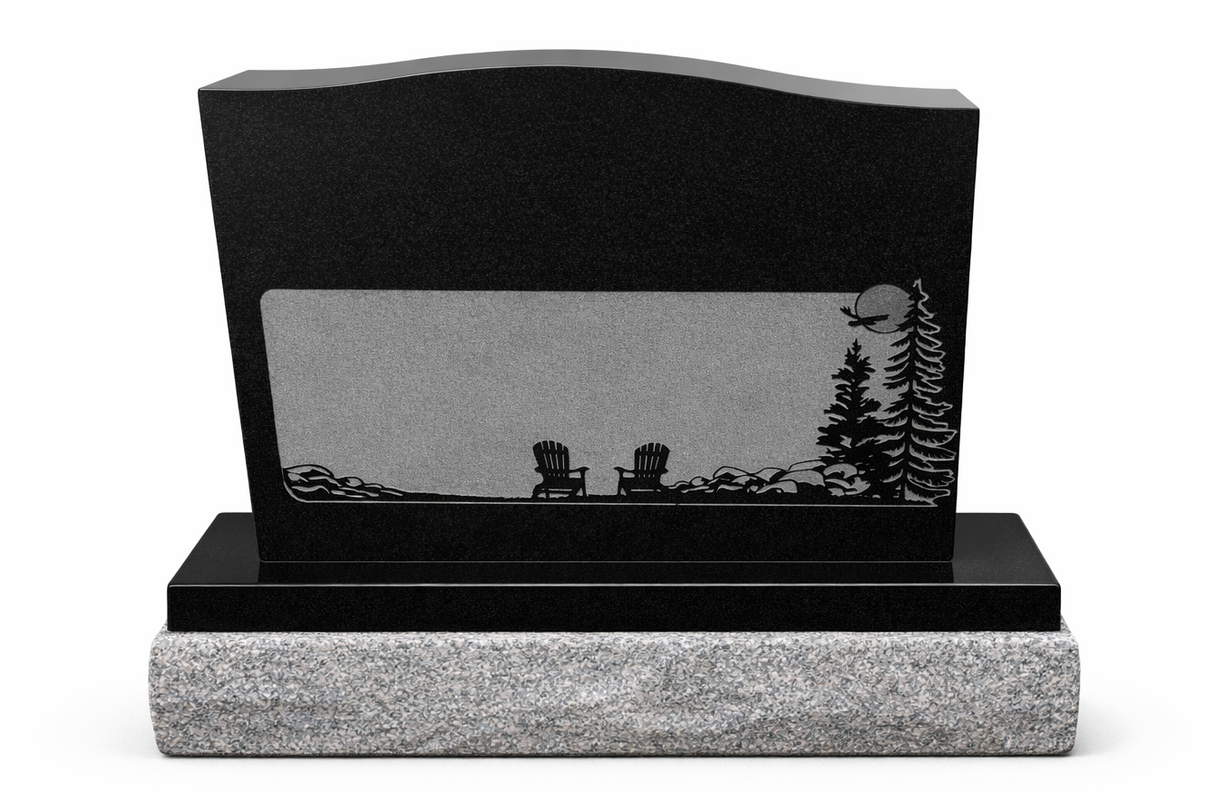 muskoka chair scene on a black monument